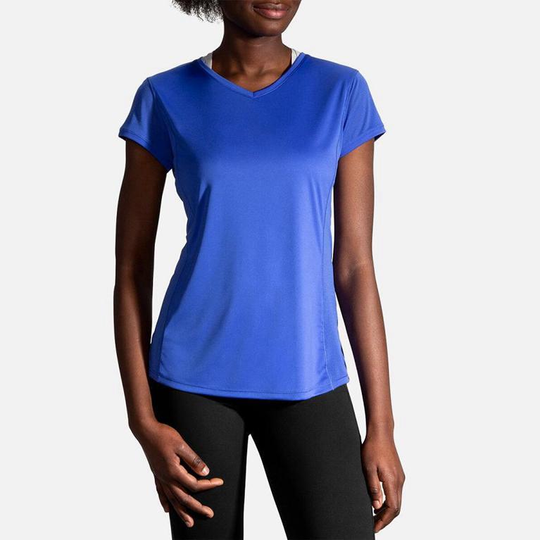 Brooks Women's STEALTH Short Sleeve Running Shirt - Blue - Canada (UNZAR-0135)